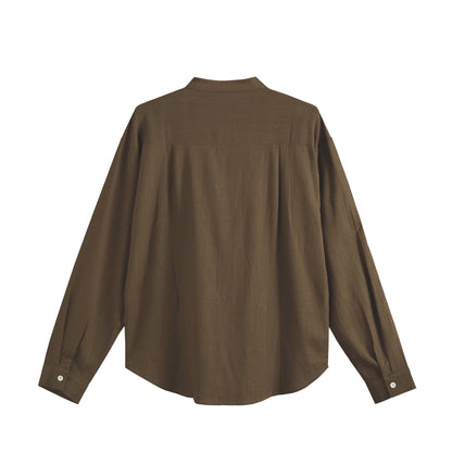 リネンブレンド バンドカラーシャツ brown image