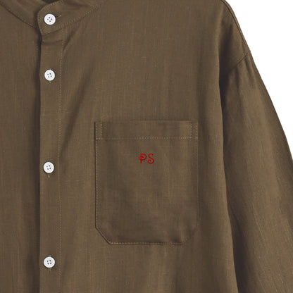 リネンブレンド バンドカラーシャツ brown image