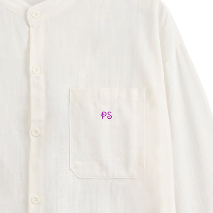 リネンブレンド バンドカラーシャツ white image