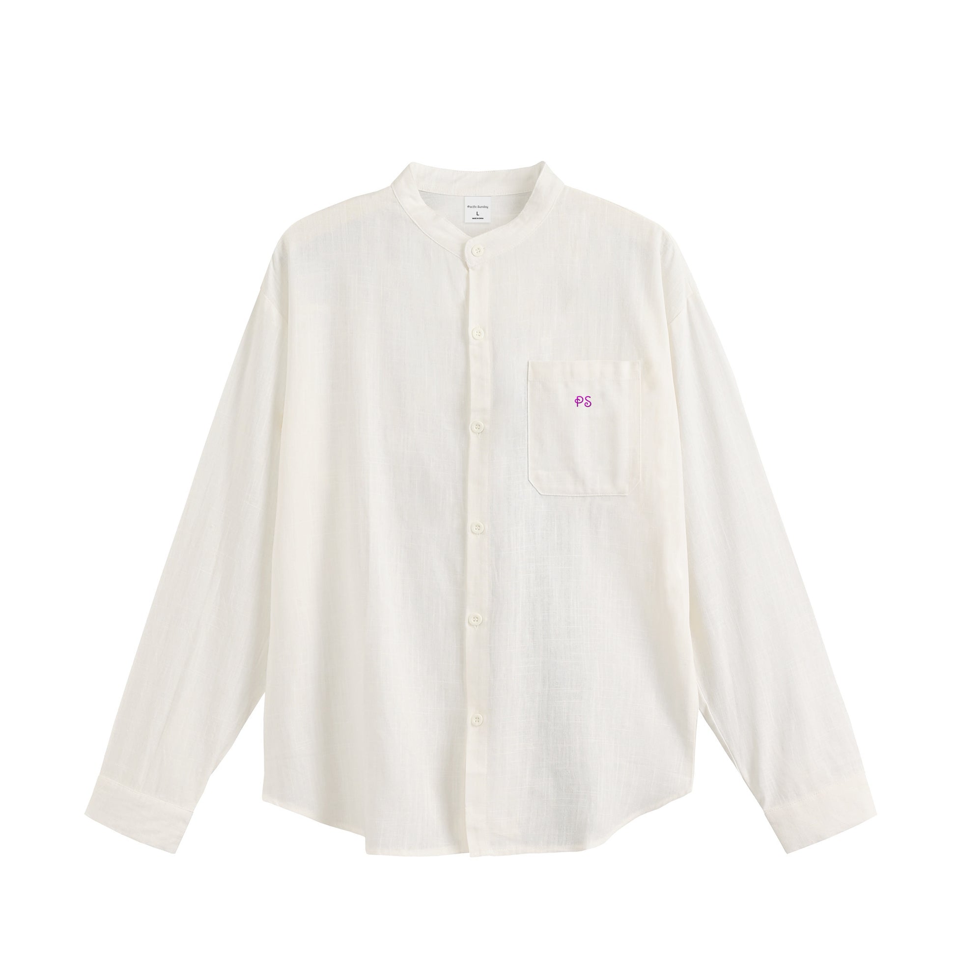 リネンブレンド バンドカラーシャツ white image