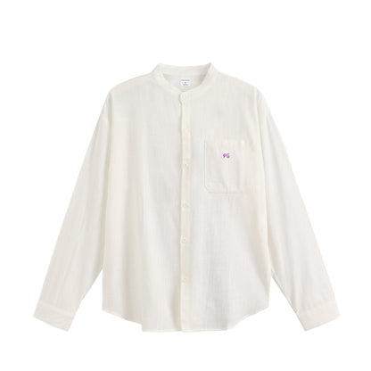 リネンブレンド バンドカラーシャツ white image