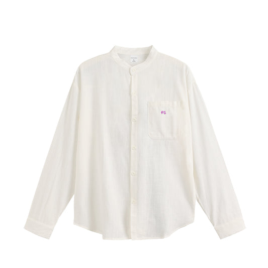リネンブレンド バンドカラーシャツ white image
